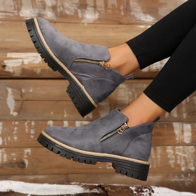 Theresa Side-Zip Lug Sole Winter Boots in Grey