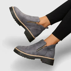 Theresa Side-Zip Lug Sole Winter Boots in Grey