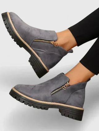 Theresa Side-Zip Lug Sole Winter Boots in Grey