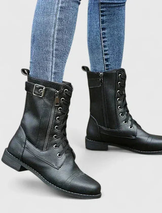 Tracy Lace-Up Combat Ankle Boots in Black