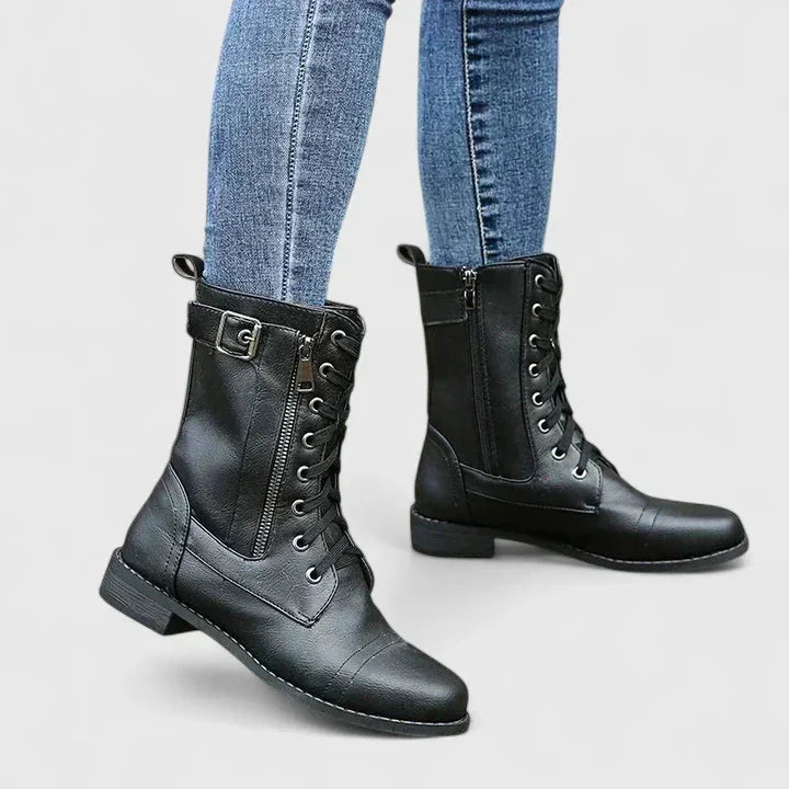 Tracy Lace-Up Combat Ankle Boots in Black