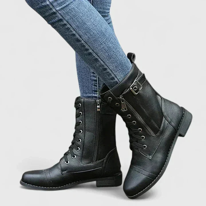 Tracy Lace-Up Combat Ankle Boots in Black