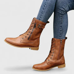 Tracy Lace-Up Combat Ankle Boots in Light Brown
