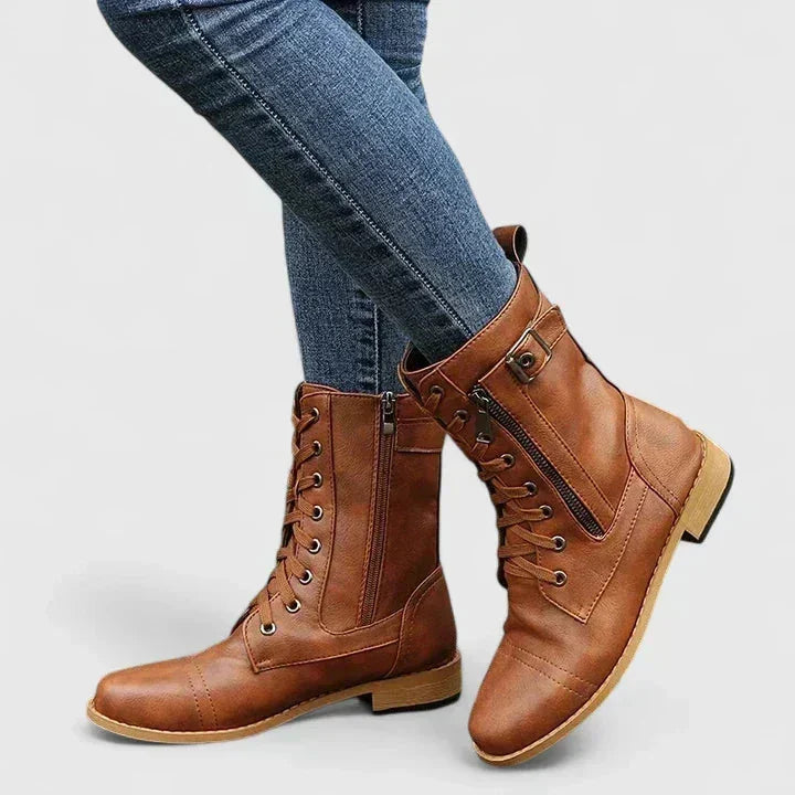 Tracy Lace-Up Combat Ankle Boots in Light Brown