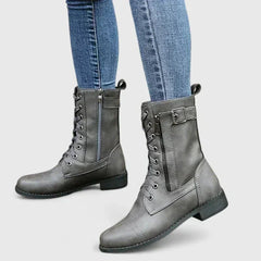 Tracy Lace-Up Combat Ankle Boots in Grey