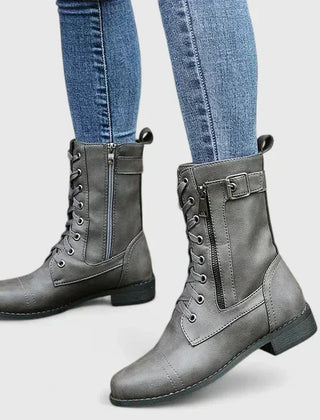 Tracy Lace-Up Combat Ankle Boots in Grey