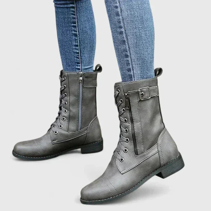 Tracy Lace-Up Combat Ankle Boots in Grey