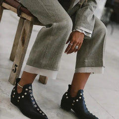 Trisha Studded Pointed Ankle Boots in Black