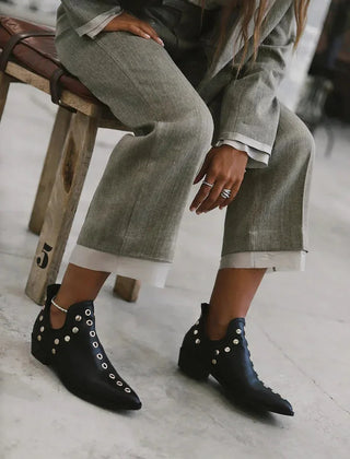 Trisha Studded Pointed Ankle Boots in Black