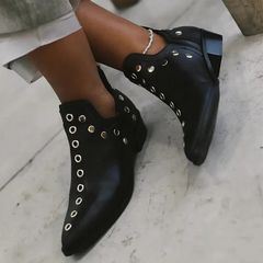 Trisha Studded Pointed Ankle Boots in Black