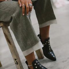 Trisha Studded Pointed Ankle Boots in Black