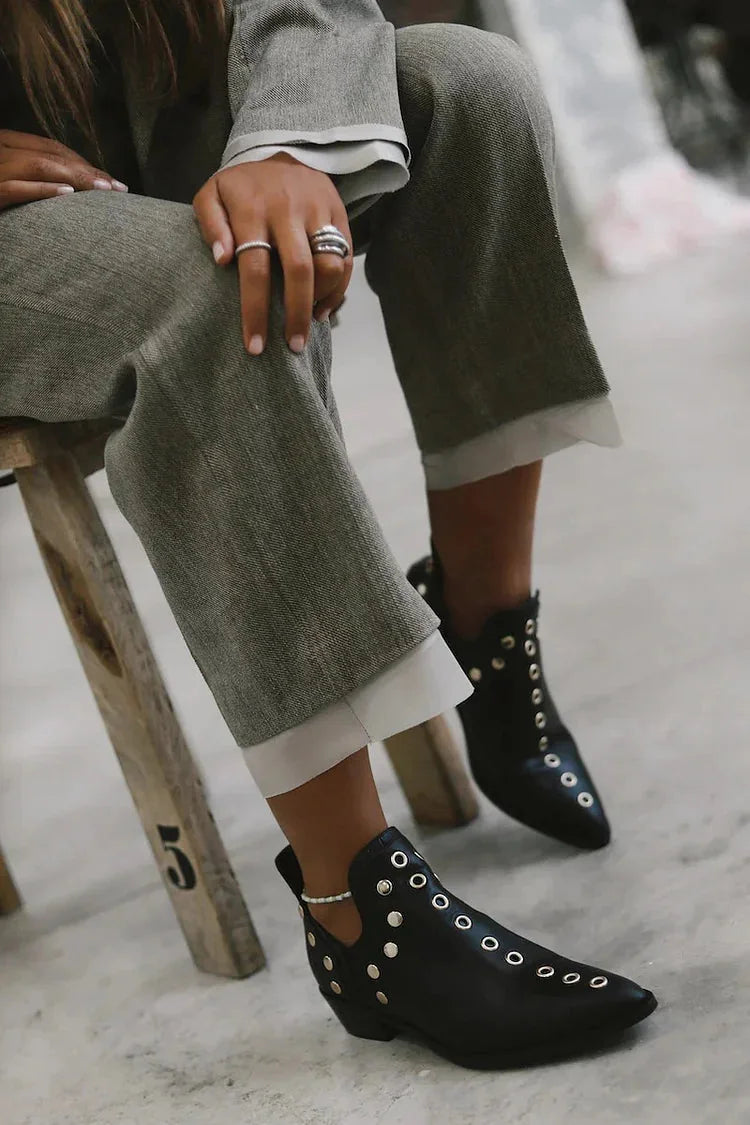 Trisha Studded Pointed Ankle Boots in Black