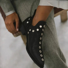 Trisha Studded Pointed Ankle Boots in Black