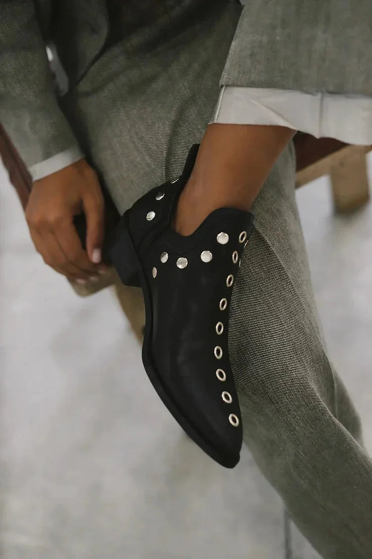Trisha Studded Pointed Ankle Boots in Black