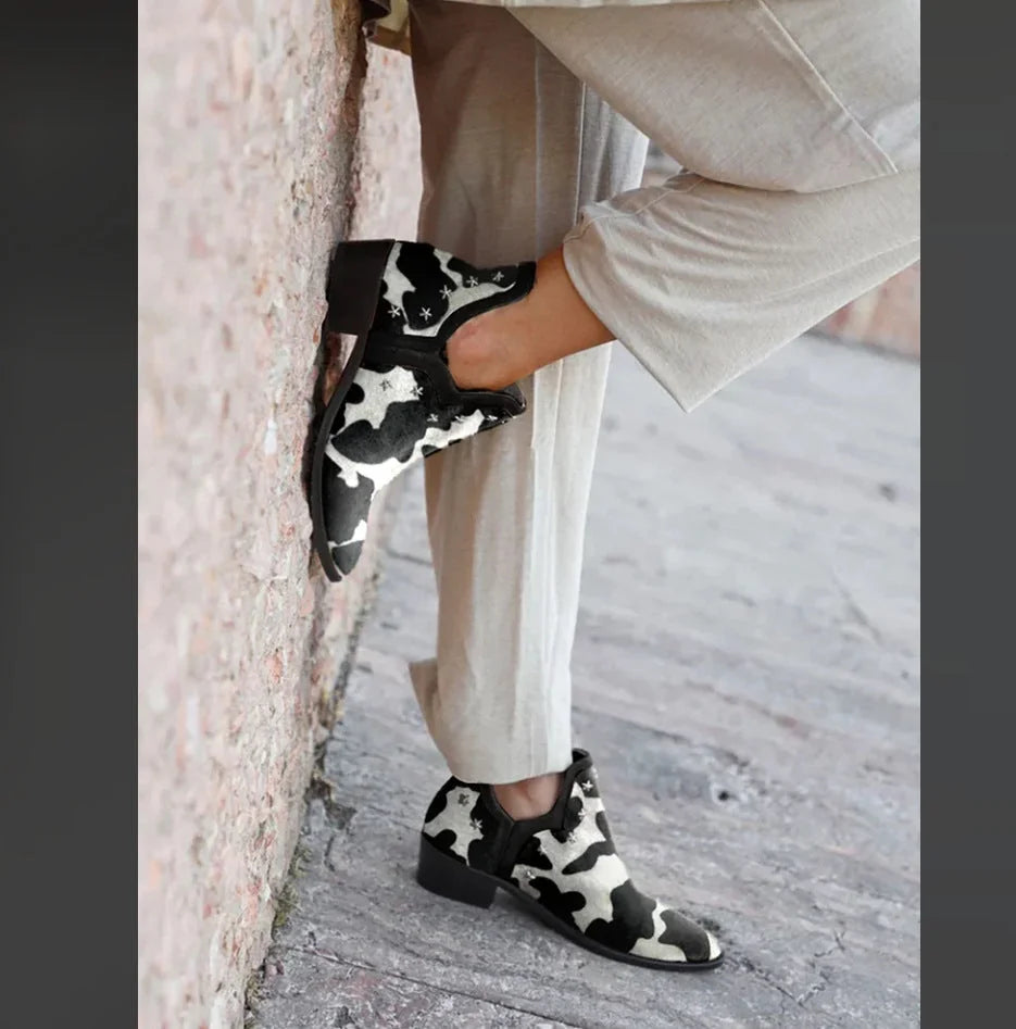 Trudy Star Stud Western Boots in Black & White