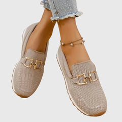 Una Buckle Slip-On Sneakers in Beige