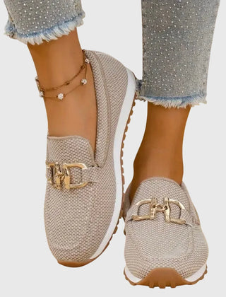 Una Buckle Slip-On Sneakers in Beige