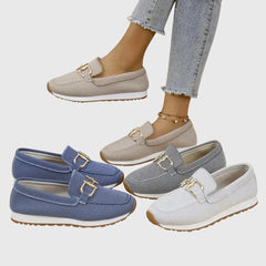 Una Buckle Slip-On Sneakers in Beige