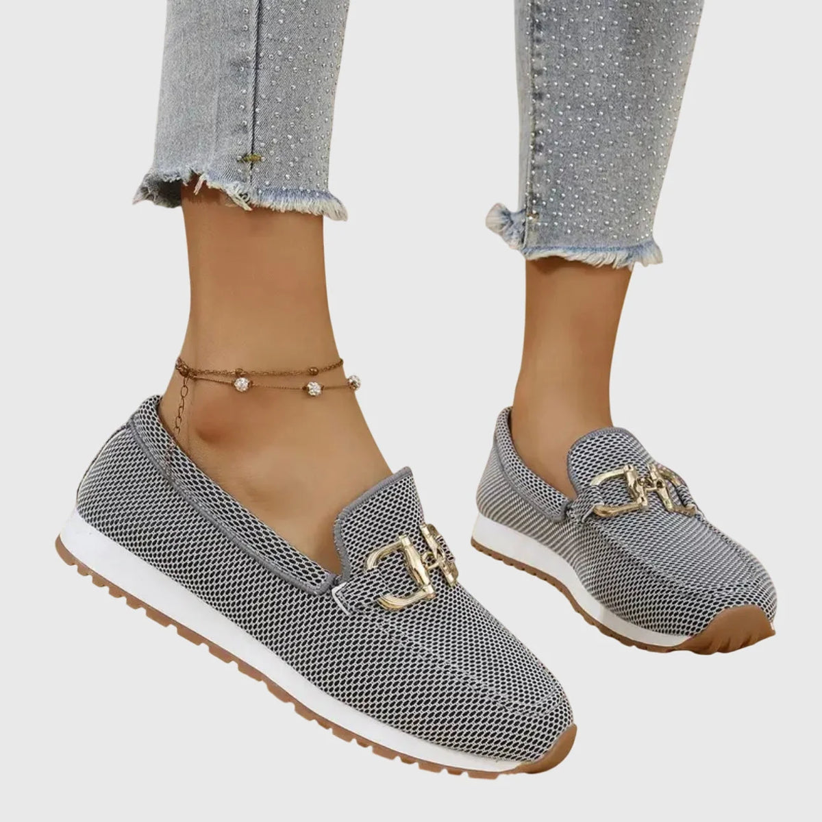 Una Buckle Slip-On Sneakers in Grey