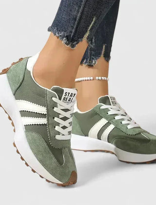 Ursula Retro Stripe Sneakers in Sage Green