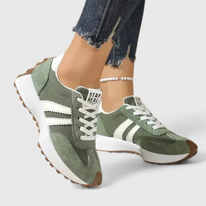 Ursula Retro Stripe Sneakers in Sage Green