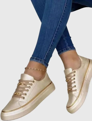 Valentina Chain Detail Sneakers in Gold