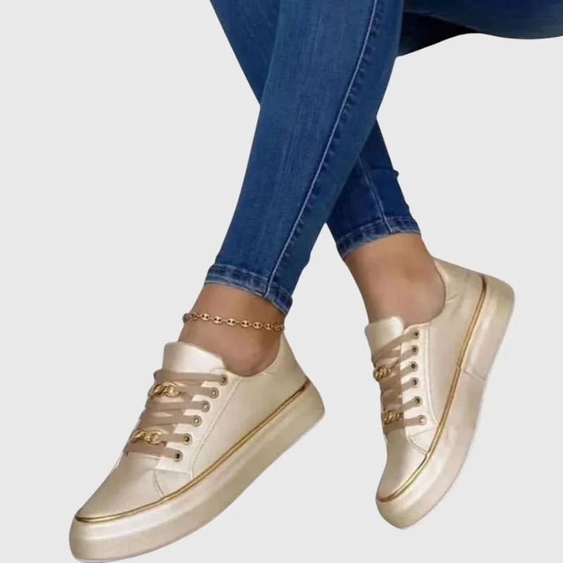 Valentina Chain Detail Sneakers in Gold