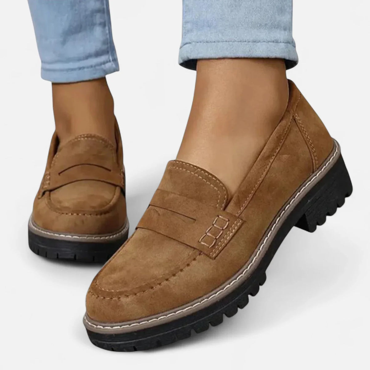 Valerie Lug Sole Penny Loafers in Brown