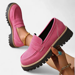 Valerie Lug Sole Penny Loafers in Pink