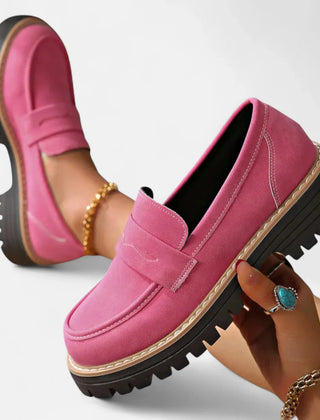 Valerie Lug Sole Penny Loafers in Pink