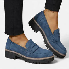 Valerie Lug Sole Penny Loafers in Navy
