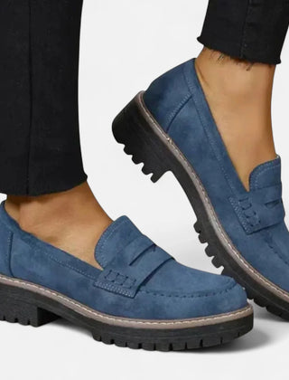 Valerie Lug Sole Penny Loafers in Navy