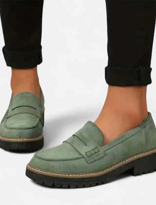 Valerie Lug Sole Penny Loafers in Green