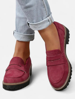 Valerie Lug Sole Penny Loafers in Red