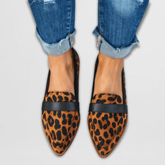 Vanessa Pointed Toe Loafers in Leopard Brown