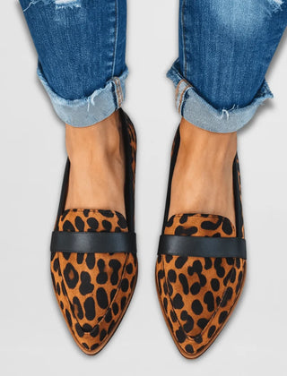 Vanessa Pointed Toe Loafers in Leopard Brown