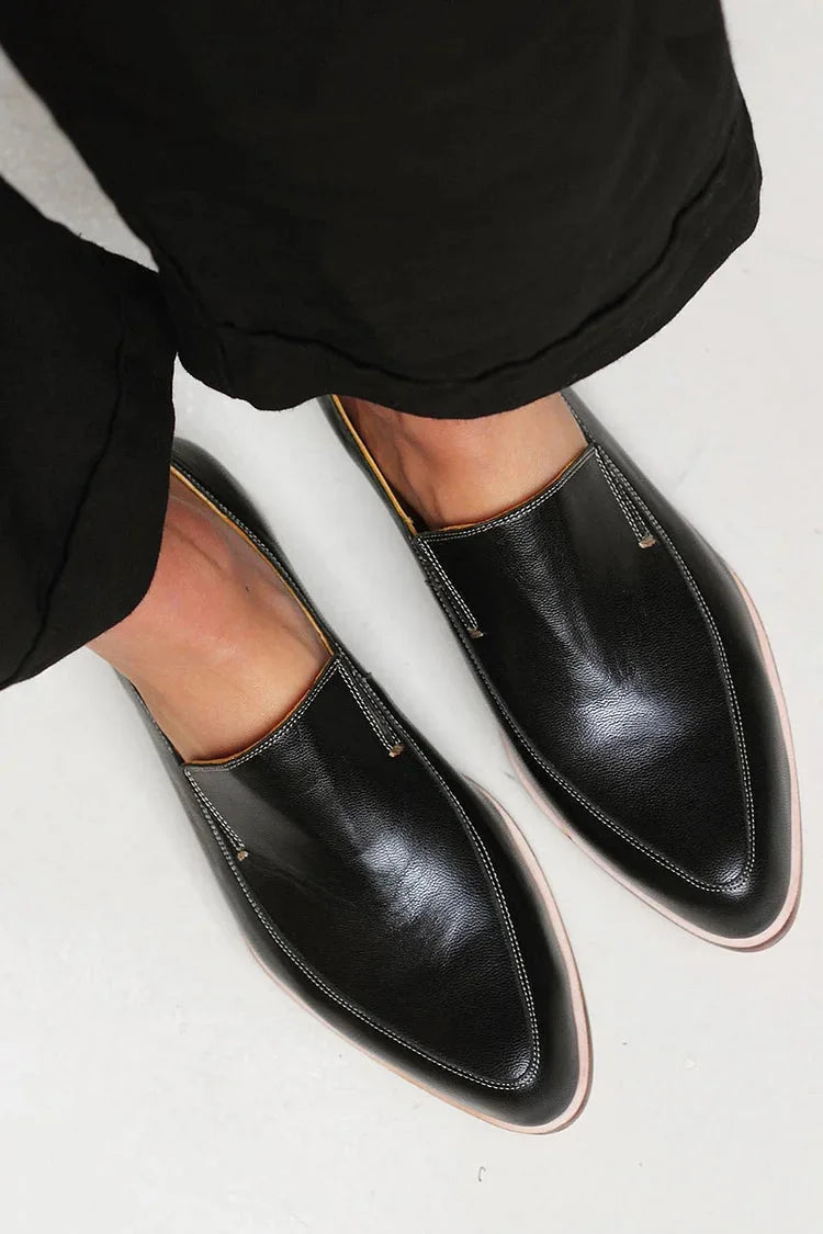 Vera Sleek Black Slip-On Loafers in Black