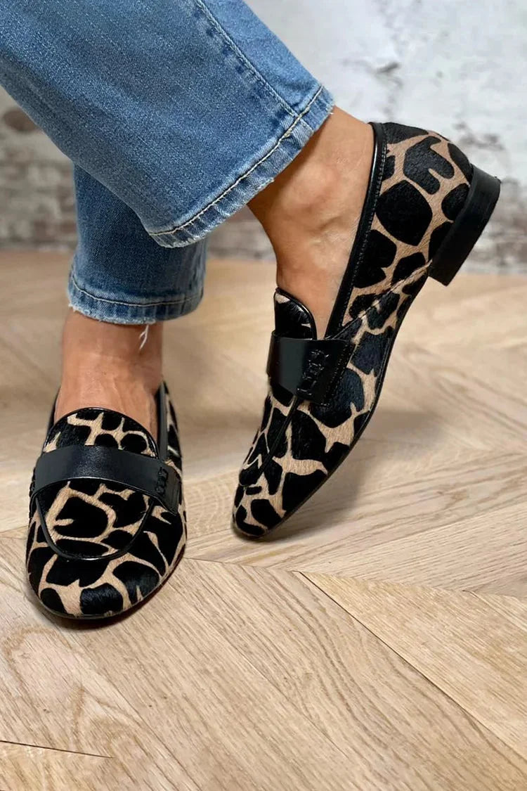 Veronica Animal Print Loafers in Beige Animal Print