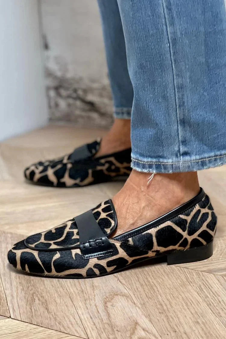 Veronica Animal Print Loafers in Beige Animal Print