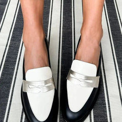 Victoria Two-Tone Penny Loafers in Black & White