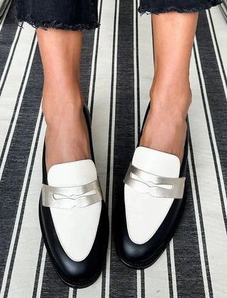 Victoria Two-Tone Penny Loafers in Black & White