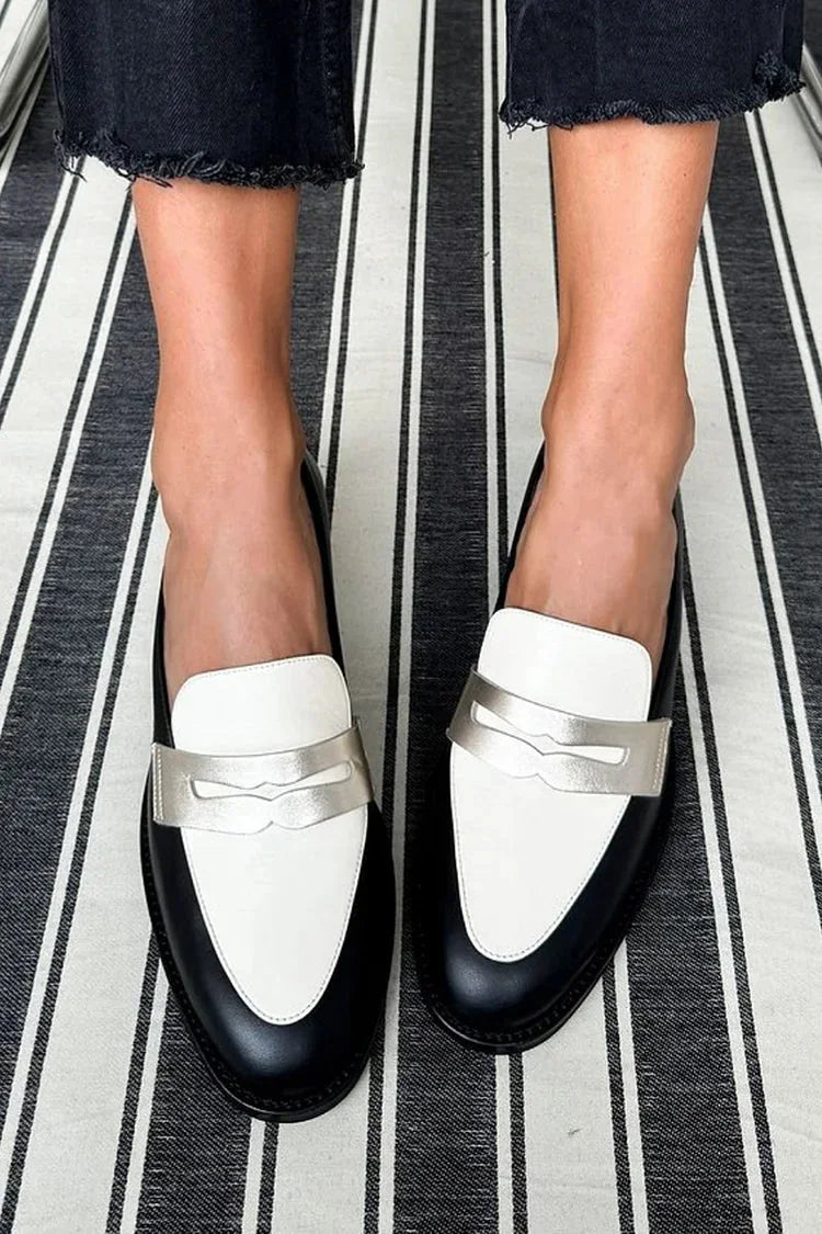 Victoria Two-Tone Penny Loafers in Black & White