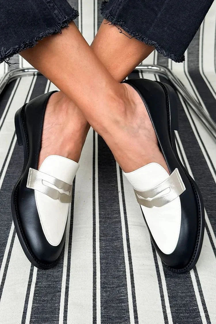 Victoria Two-Tone Penny Loafers in Black & White