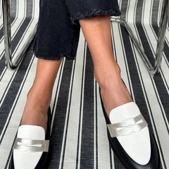 Victoria Two-Tone Penny Loafers in Black & White
