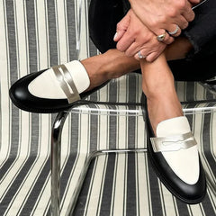 Victoria Two-Tone Penny Loafers in Black & White