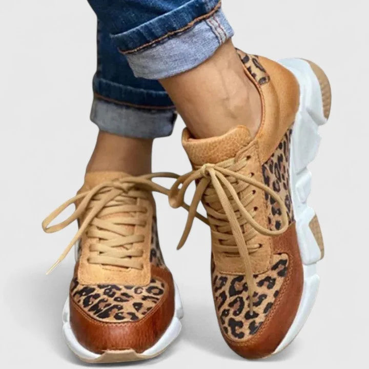 Viola Leopard Print Sneakers in Leopard Brown