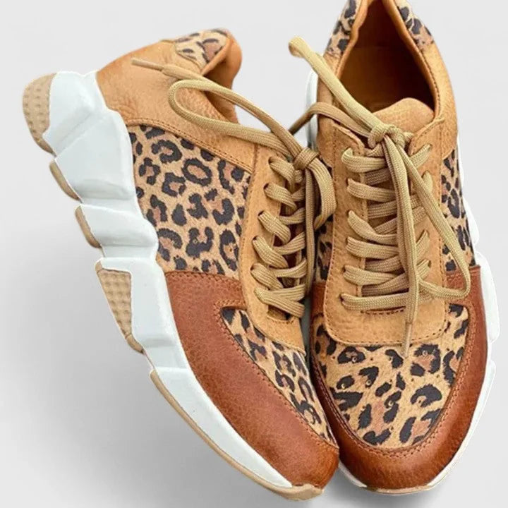 Viola Leopard Print Sneakers in Leopard Brown
