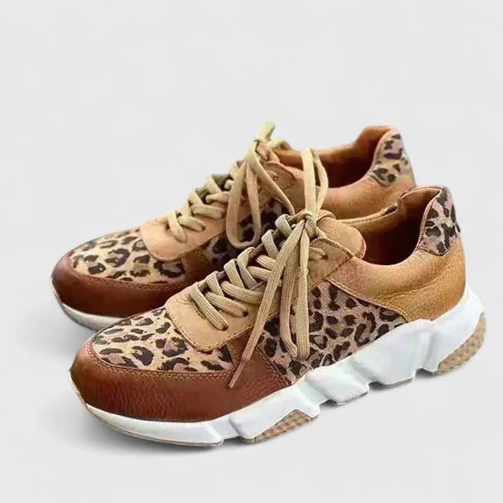 Viola Leopard Print Sneakers in Leopard Brown