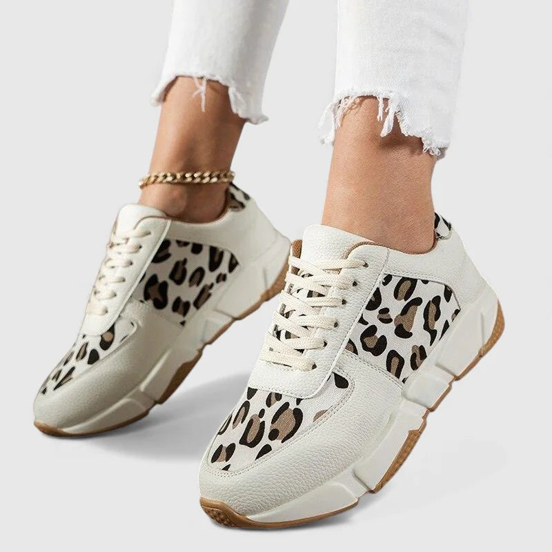 Viola Leopard Print Sneakers in Leopard White