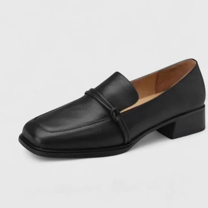 Violet Square Toe Heeled Loafers in Black